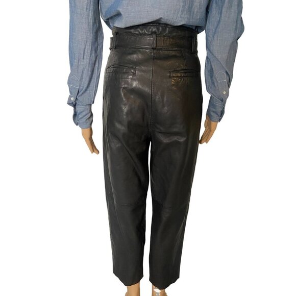 Free People 100% Leather Paperbag Cropped Leather Pants Black Size 0 - Picture 2 of 7